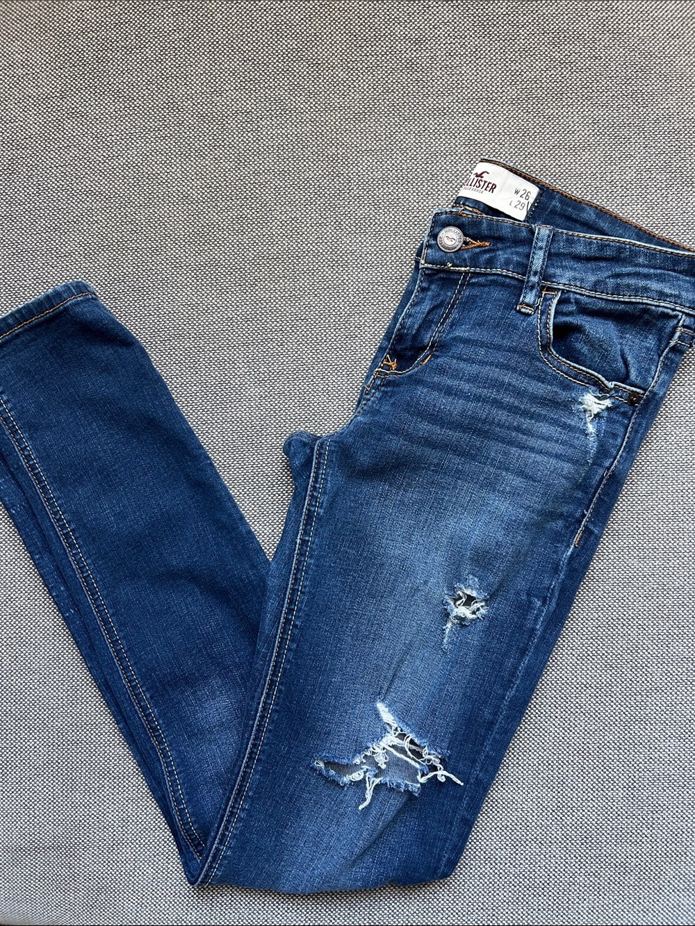 Hollister Dark Blue Distressed Skinny Jeans- 3S- W26/L29